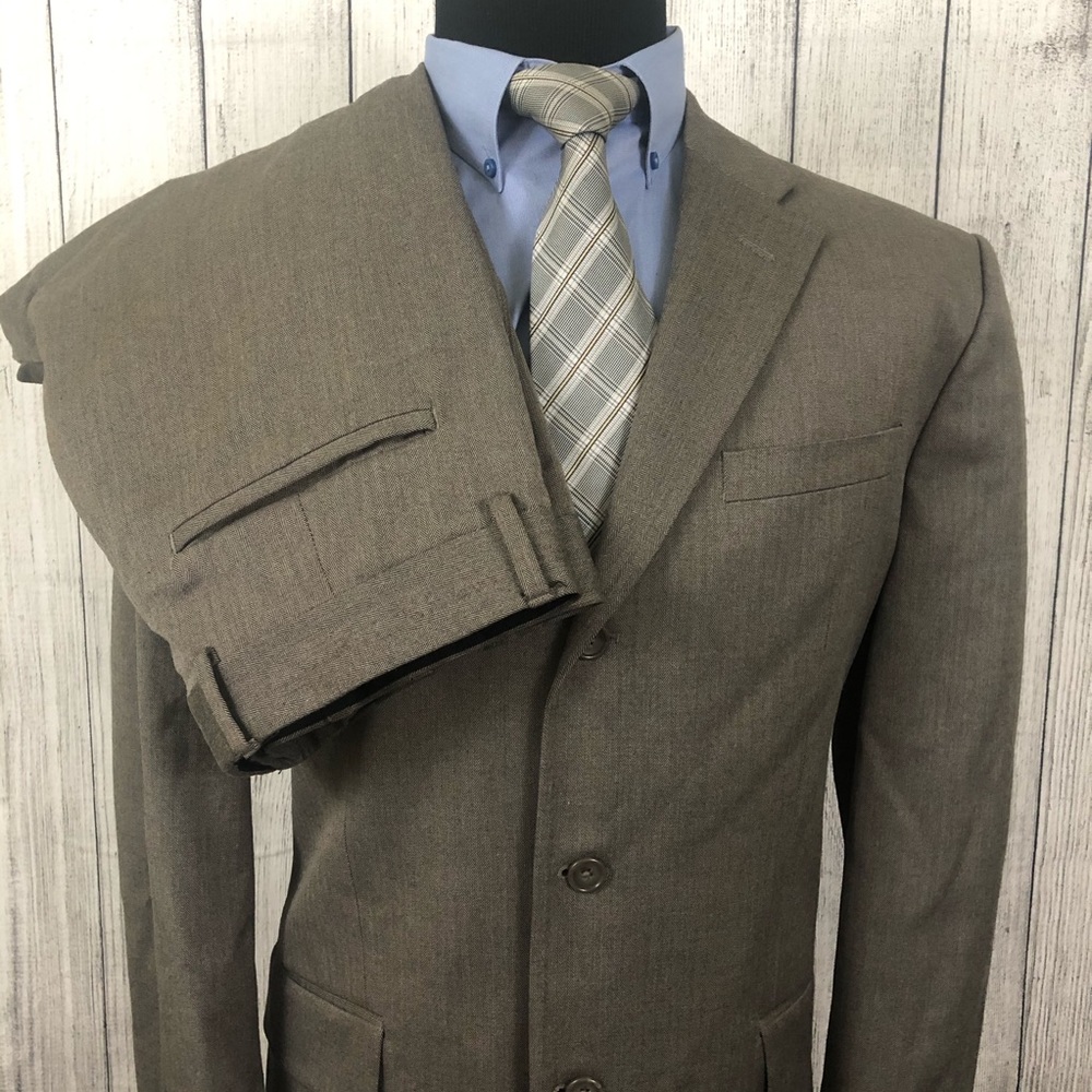 Banana Republic 44R W36 L32 Brown Herringbone Suit
